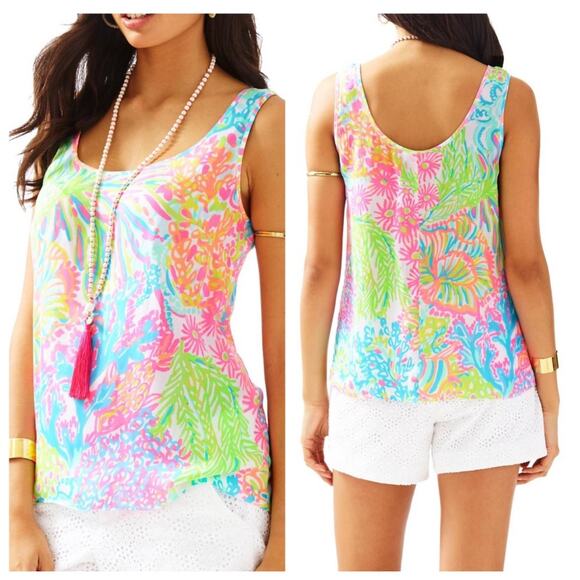 Lilly Pulitzer Cosmos 100% Silk Sleeveless Tank Top SZ XS Summer Beach Colorful - Picture 1 of 8